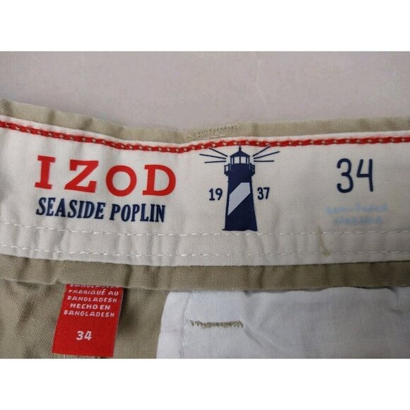 Mens IZOD Seaside Poplin Flat Front Shorts Cedarwood Khaki Size 34W X 10.5L - Picture 8 of 16